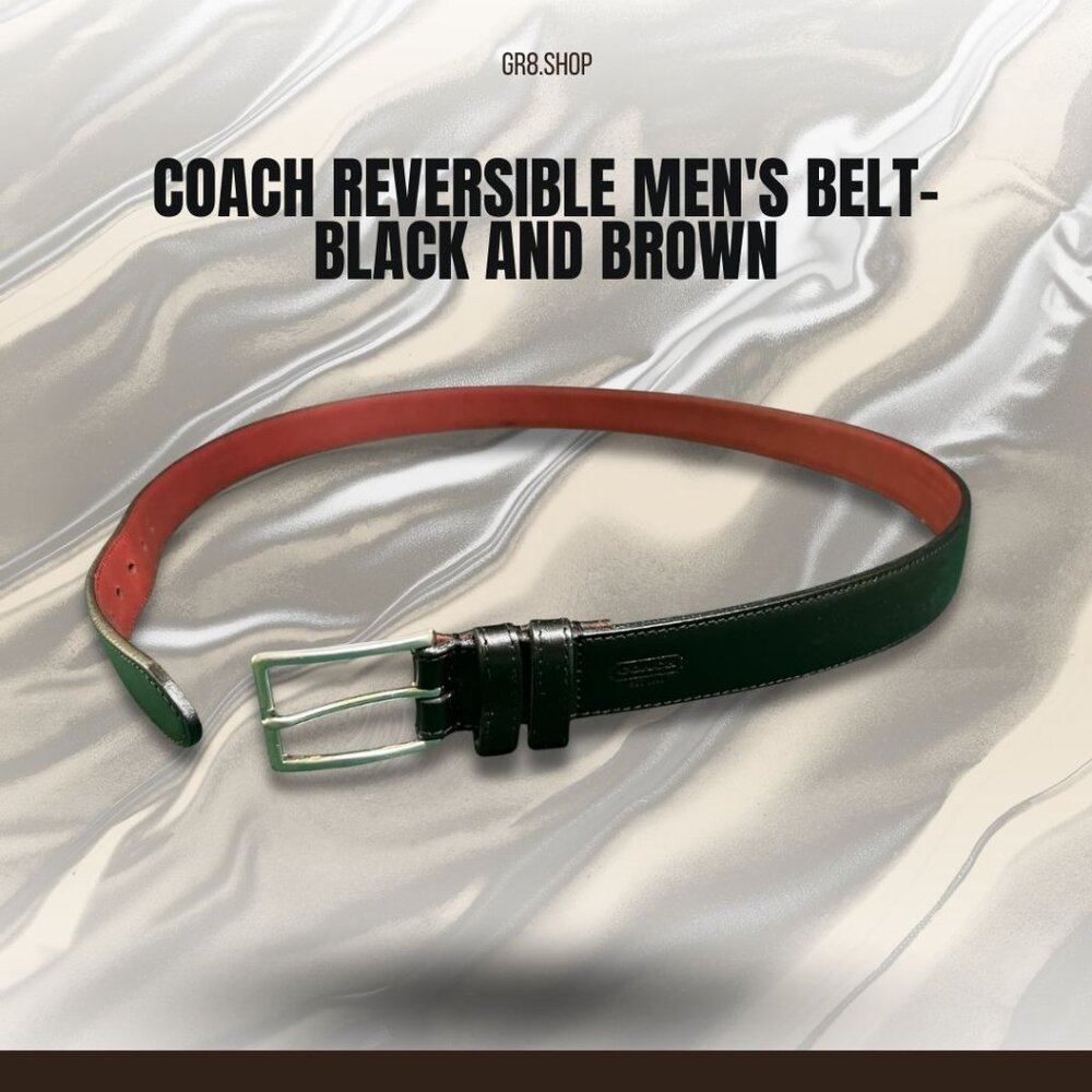 Coach Reversible Mens Leather Belt Black & Brown Genuine Cowhide Solid Brass Buc